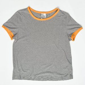 H&M Divided Basic Yellow Black White Striped Short Sleeve Ringer Tee (Large)